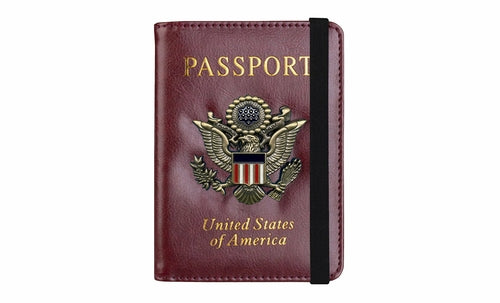 RFID Blocking Leather Passport Wallet With Vaccination Card Slot &