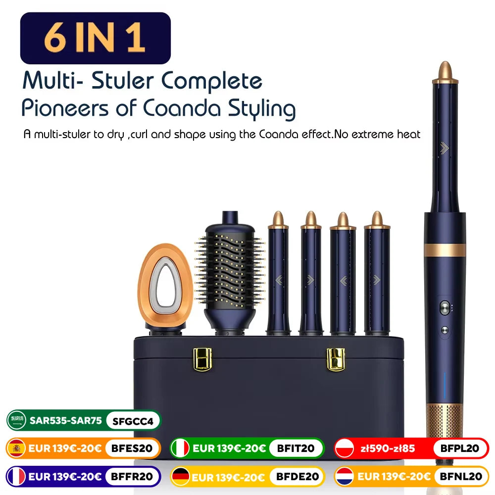 Negative Ion Hair Dryer 6-in-1 Multi-Styler & Waver Styler Hair Curler