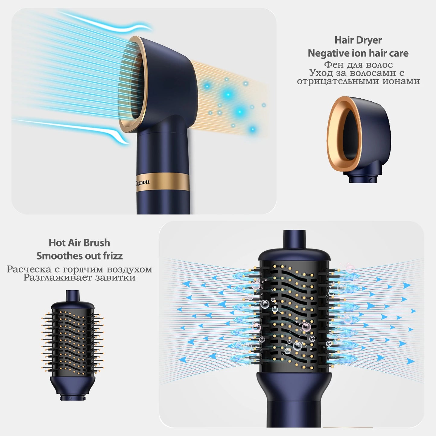 Negative Ion Hair Dryer 6-in-1 Multi-Styler & Waver Styler Hair Curler