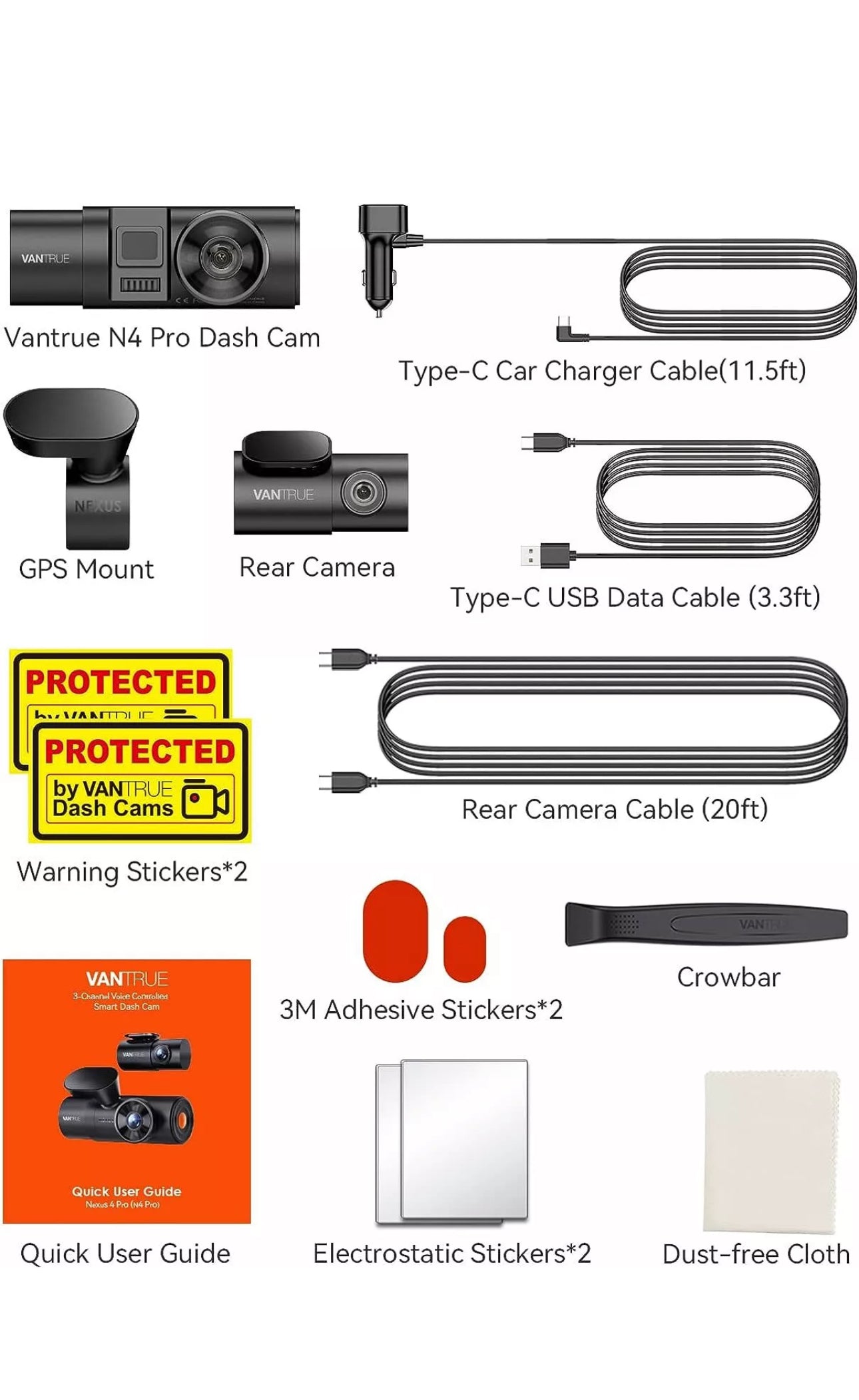 Vantrue N4 Pro 4K 3-CH Dash Cam | GPS | WiFi | Voice Control | Authorized Dealer