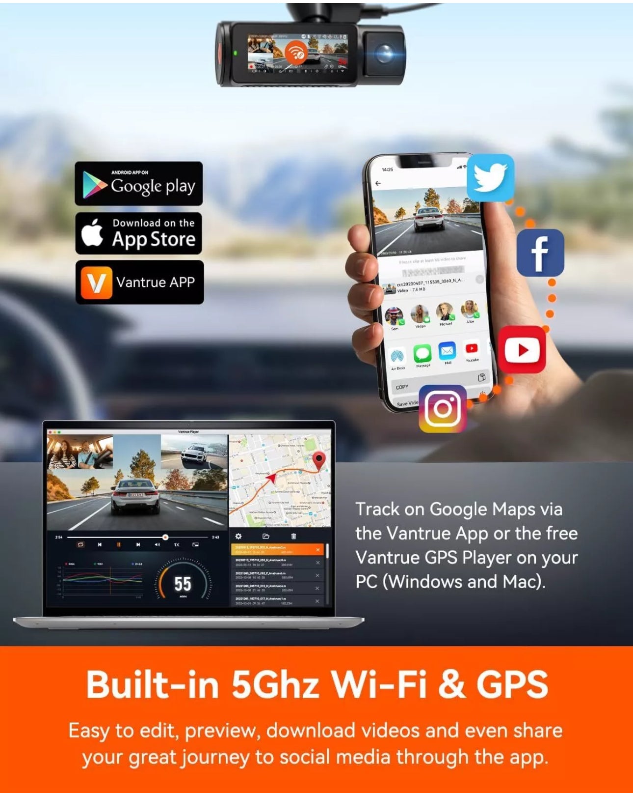Vantrue N4 Pro 4K 3-CH Dash Cam | GPS | WiFi | Voice Control | Authorized Dealer