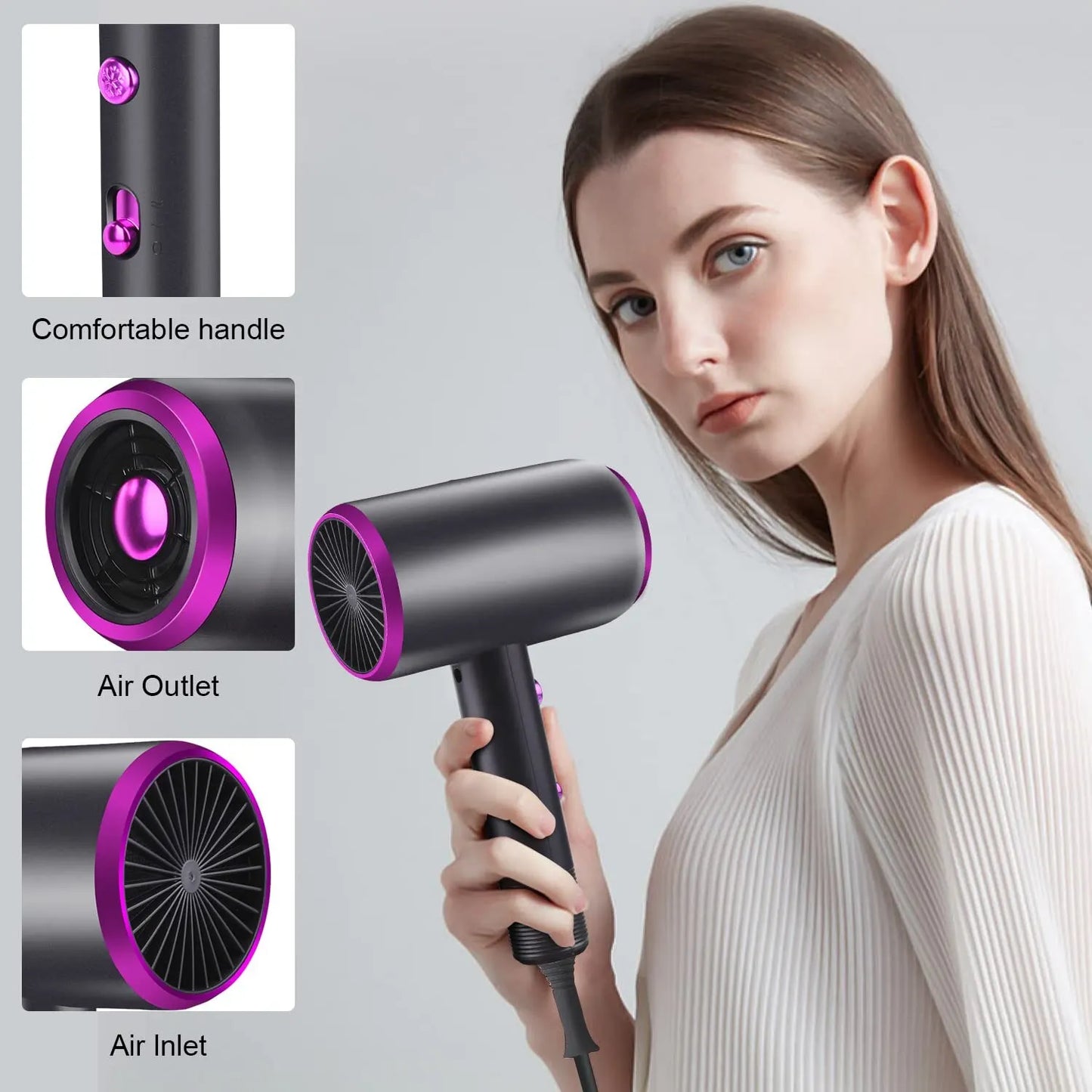 Hair Dryer with Diffuser Blow Dryer Comb Brush 1800W Ionic Hair Dryers