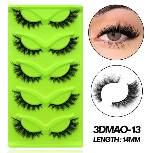 GROINNEYA 5 pairs Cat Eye Eyelashes Natural False Lashes Fluffy Soft
