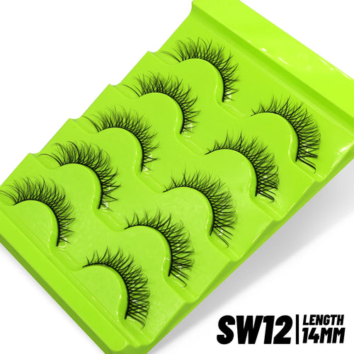 GROINNEYA Cat eye Lashes 5/6 pairs Clear Band Lashes Natural Look 6D