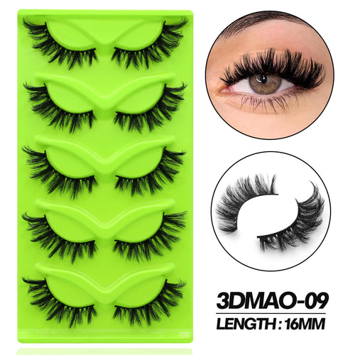GROINNEYA 5 pairs Cat Eye Eyelashes Natural False Lashes Fluffy Soft