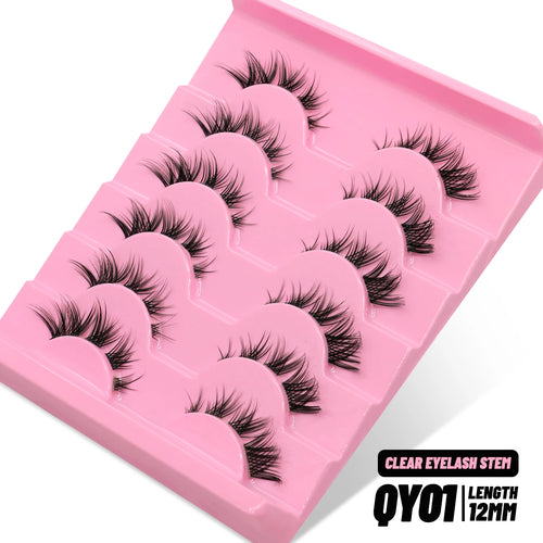GROINNEYA Cat eye Lashes 5/6 pairs Clear Band Lashes Natural Look 6D