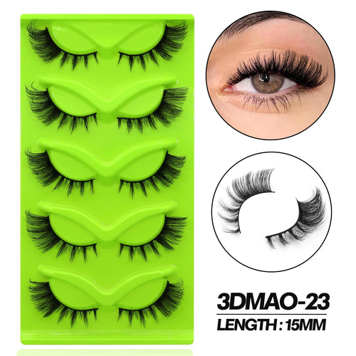 GROINNEYA 5 pairs Cat Eye Eyelashes Natural False Lashes Fluffy Soft