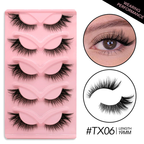 GROINNEYA 5 pairs Cat Eye Eyelashes Natural False Lashes Fluffy Soft