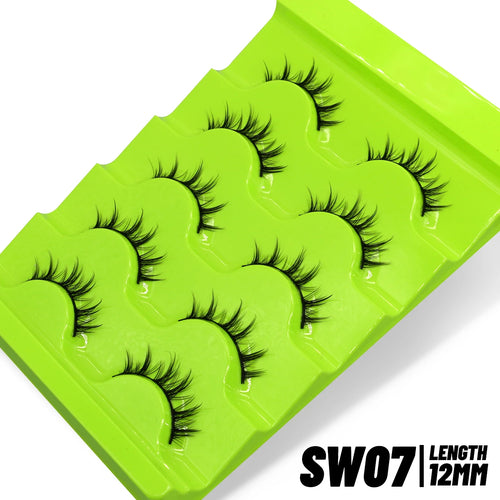 GROINNEYA Cat eye Lashes 5/6 pairs Clear Band Lashes Natural Look 6D