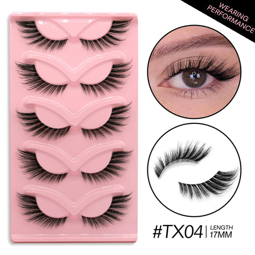 GROINNEYA 5 pairs Cat Eye Eyelashes Natural False Lashes Fluffy Soft