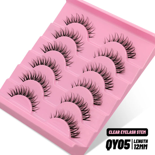 GROINNEYA Cat eye Lashes 5/6 pairs Clear Band Lashes Natural Look 6D