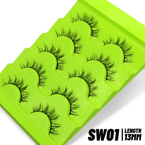 GROINNEYA Cat eye Lashes 5/6 pairs Clear Band Lashes Natural Look 6D