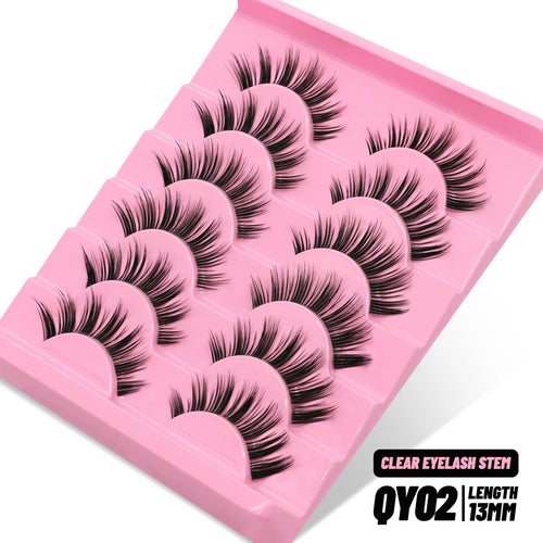 GROINNEYA Cat eye Lashes 5/6 pairs Clear Band Lashes Natural Look 6D