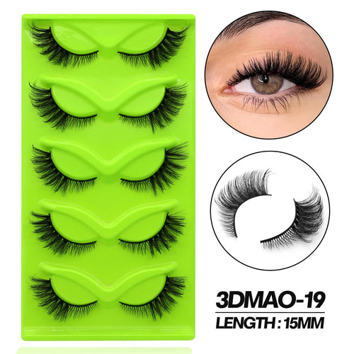 GROINNEYA 5 pairs Cat Eye Eyelashes Natural False Lashes Fluffy Soft