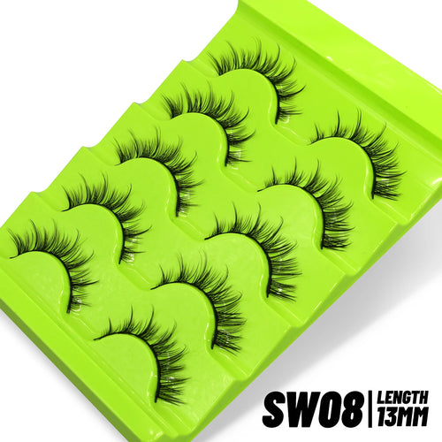 GROINNEYA Cat eye Lashes 5/6 pairs Clear Band Lashes Natural Look 6D