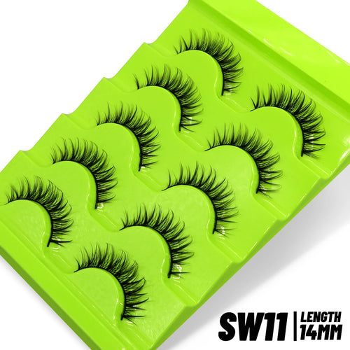 GROINNEYA Cat eye Lashes 5/6 pairs Clear Band Lashes Natural Look 6D