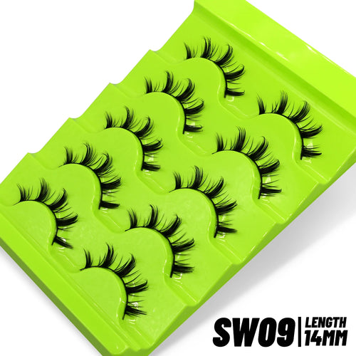 GROINNEYA Cat eye Lashes 5/6 pairs Clear Band Lashes Natural Look 6D