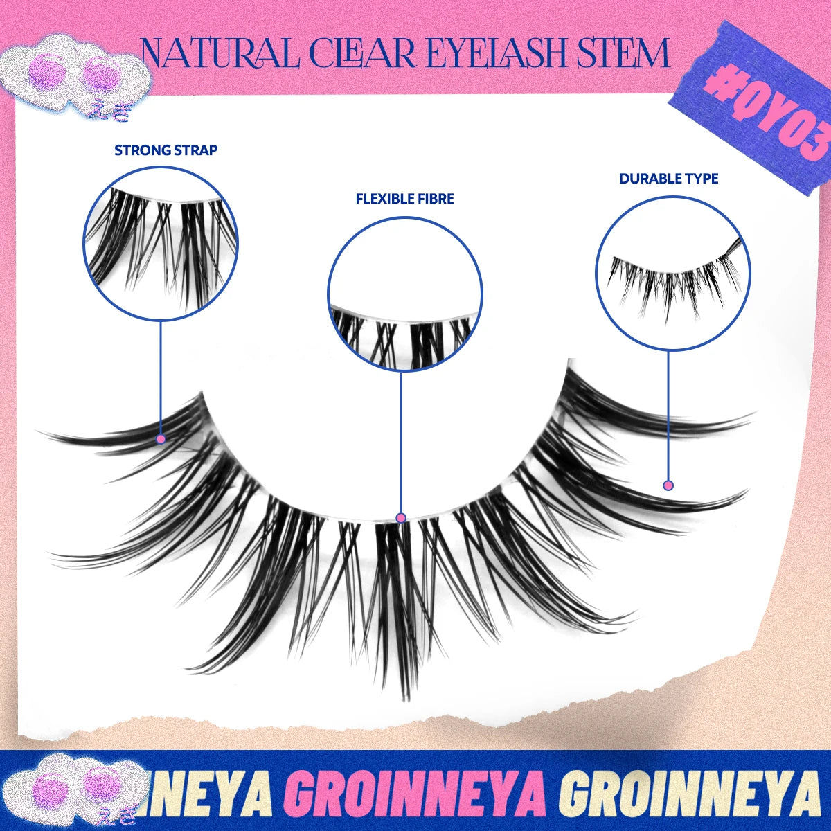 GROINNEYA Cat eye Lashes 5/6 pairs Clear Band Lashes Natural Look 6D