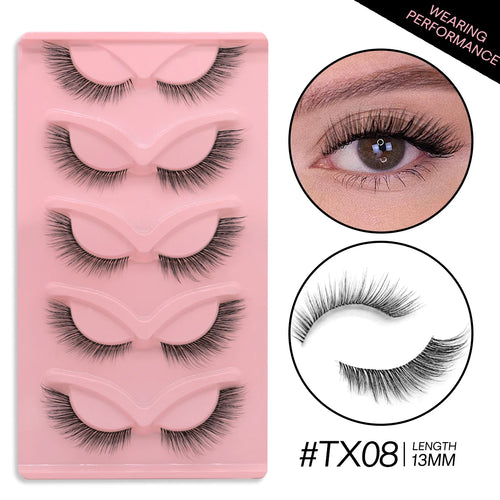 GROINNEYA 5 pairs Cat Eye Eyelashes Natural False Lashes Fluffy Soft