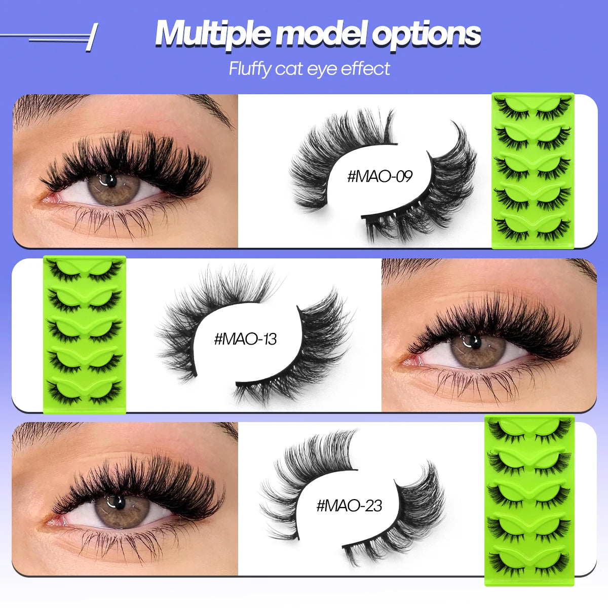 GROINNEYA 5 pairs Cat Eye Eyelashes Natural False Lashes Fluffy Soft