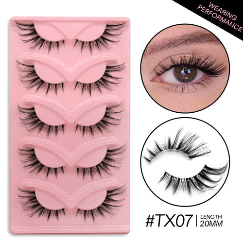 GROINNEYA 5 pairs Cat Eye Eyelashes Natural False Lashes Fluffy Soft