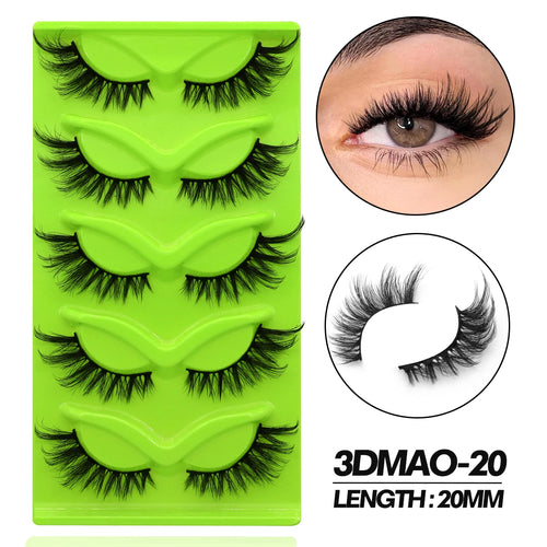 GROINNEYA 5 pairs Cat Eye Eyelashes Natural False Lashes Fluffy Soft