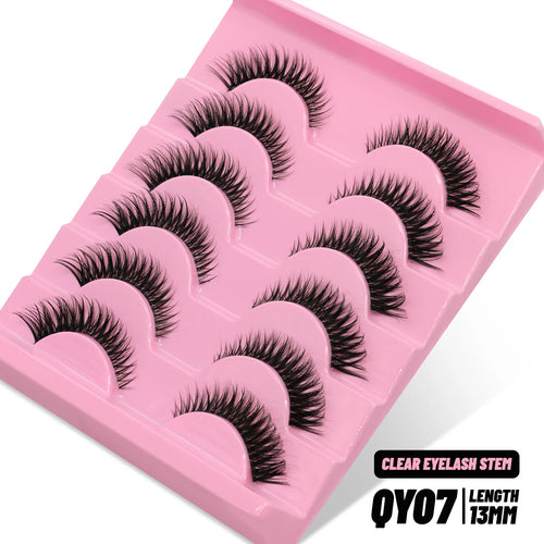 GROINNEYA Cat eye Lashes 5/6 pairs Clear Band Lashes Natural Look 6D