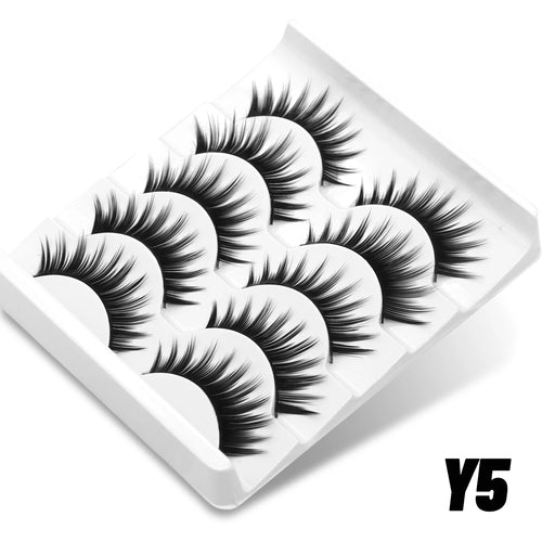 GROINNEYA 5 pairs Cat Eye Eyelashes Natural False Lashes Fluffy Soft