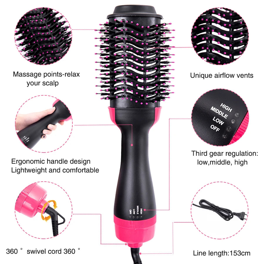 Hair Dryer Brush 3-In-1 Round Hot Air Spin Brush For Styling Frizz