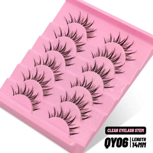 GROINNEYA Cat eye Lashes 5/6 pairs Clear Band Lashes Natural Look 6D