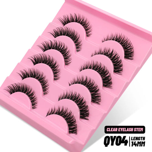 GROINNEYA Cat eye Lashes 5/6 pairs Clear Band Lashes Natural Look 6D