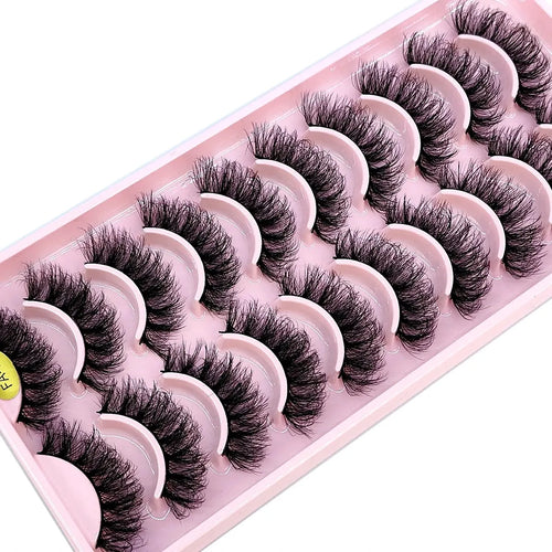 HBZGTLAD 10Pairs 3D Faux Mink Hair False Eyelashes Natural Messy