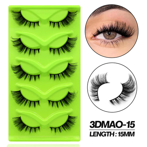GROINNEYA 5 pairs Cat Eye Eyelashes Natural False Lashes Fluffy Soft
