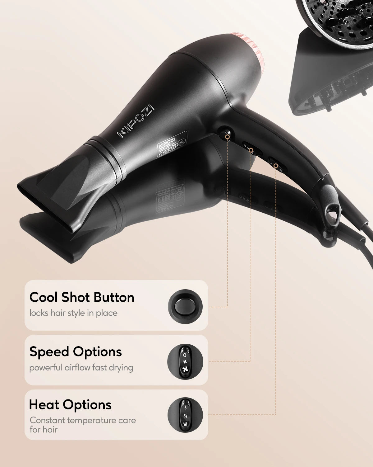 KIPOZI Professional 2200W Hair Dryers, Negative Ionic Blow Dryer with