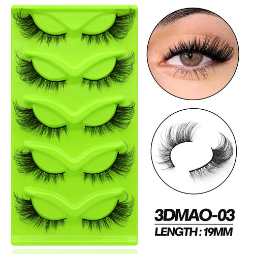 GROINNEYA 5 pairs Cat Eye Eyelashes Natural False Lashes Fluffy Soft