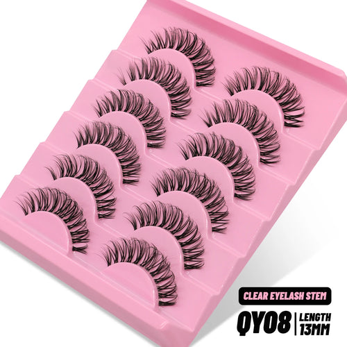GROINNEYA Cat eye Lashes 5/6 pairs Clear Band Lashes Natural Look 6D