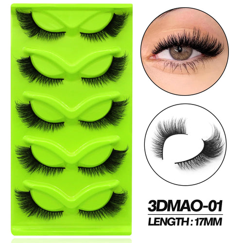 GROINNEYA 5 pairs Cat Eye Eyelashes Natural False Lashes Fluffy Soft