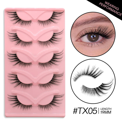 GROINNEYA 5 pairs Cat Eye Eyelashes Natural False Lashes Fluffy Soft