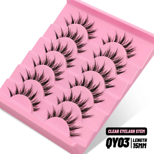GROINNEYA Cat eye Lashes 5/6 pairs Clear Band Lashes Natural Look 6D