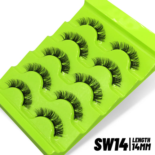 GROINNEYA Cat eye Lashes 5/6 pairs Clear Band Lashes Natural Look 6D
