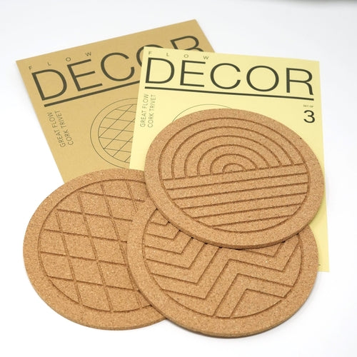 Great Flow - Cork trivet set of 3 pieces, 19 cm cork coasters, nature