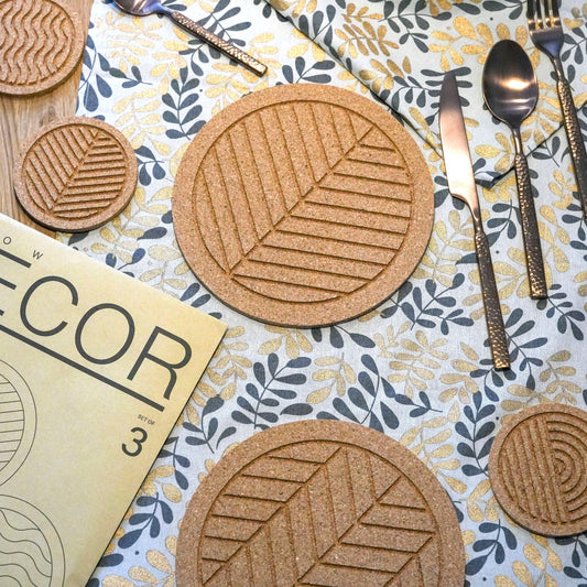 Great Flow - Cork trivet set of 3 pieces, 19 cm cork coasters, nature