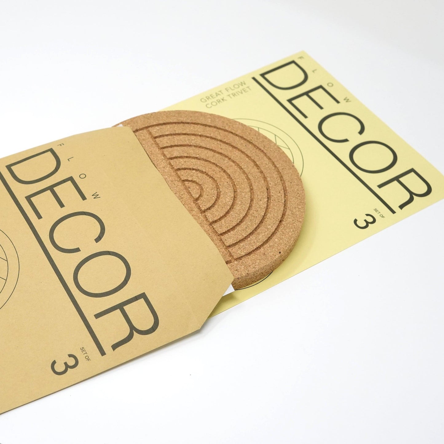 Great Flow - Cork trivet set of 3 pieces, 19 cm cork coasters, nature