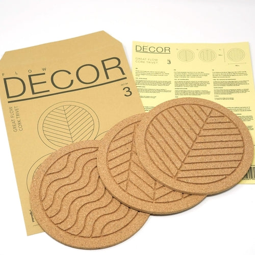 Great Flow - Cork trivet set of 3 pieces, 19 cm cork coasters, nature