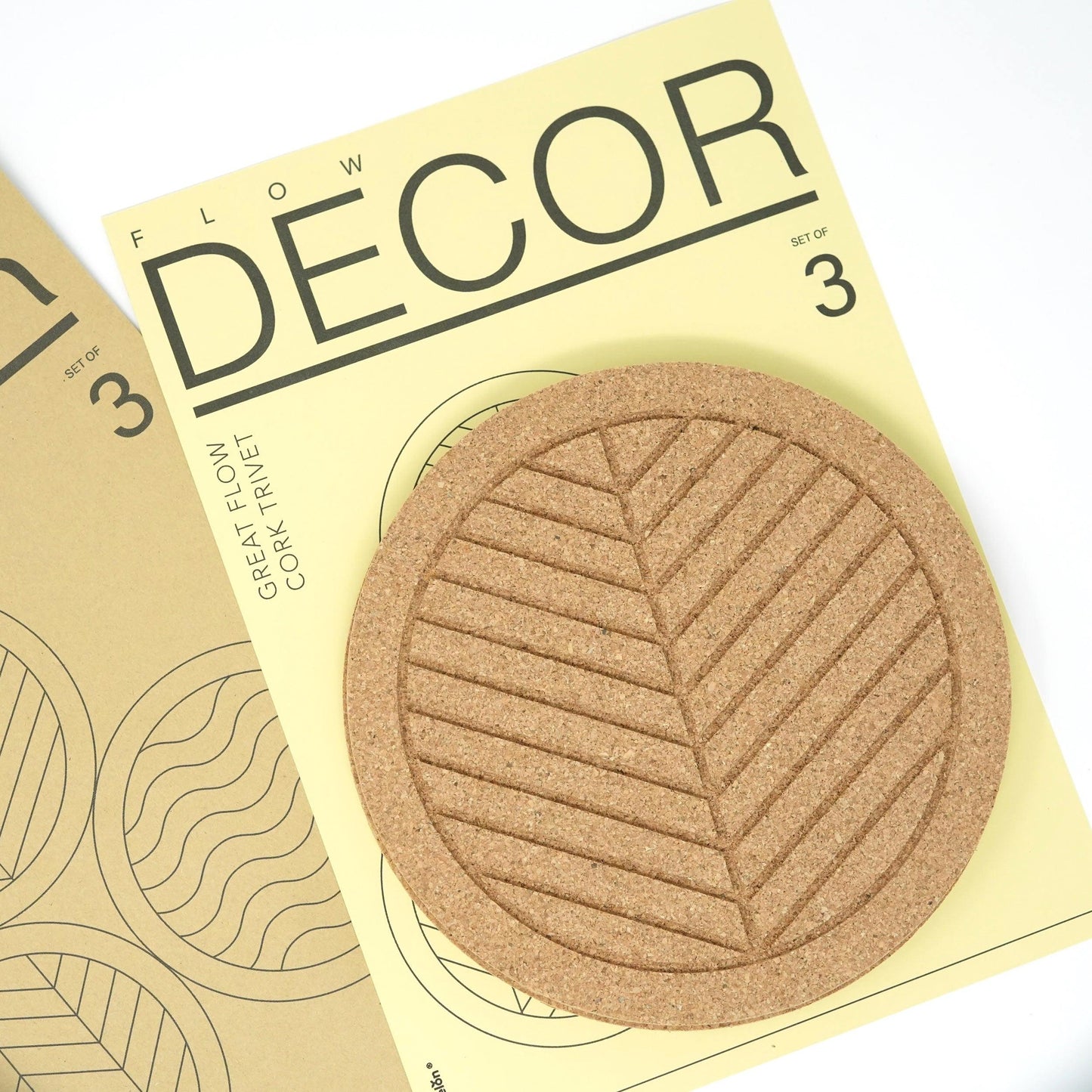 Great Flow - Cork trivet set of 3 pieces, 19 cm cork coasters, nature