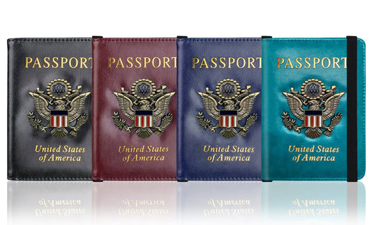 RFID Blocking Leather Passport Wallet With Vaccination Card Slot &