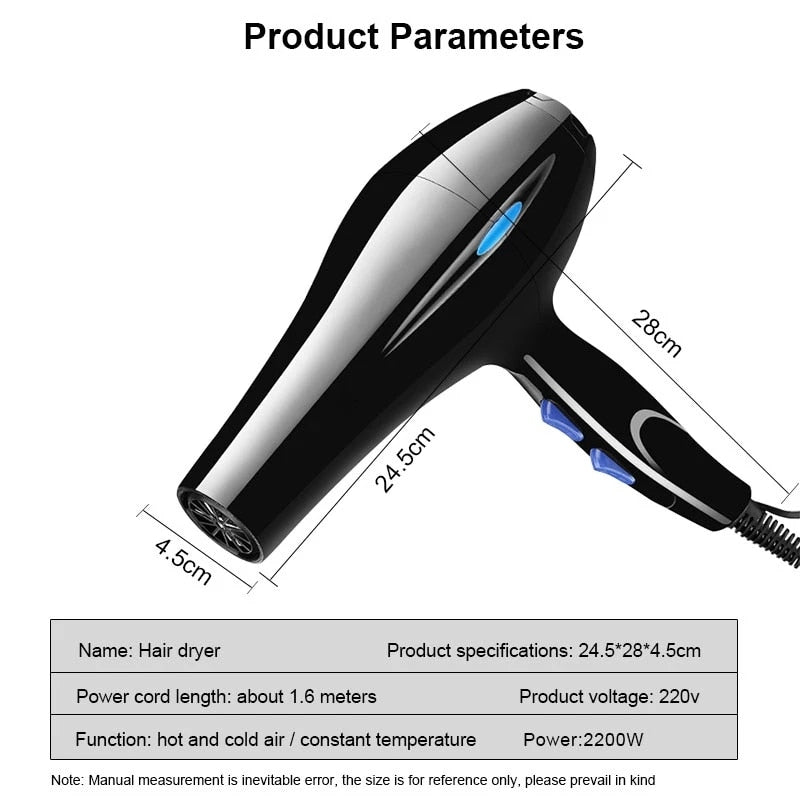 Hair Dryer 2200w Professional Powerful Hair Dryer Fast Heating Hot And