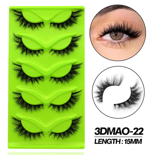 GROINNEYA 5 pairs Cat Eye Eyelashes Natural False Lashes Fluffy Soft