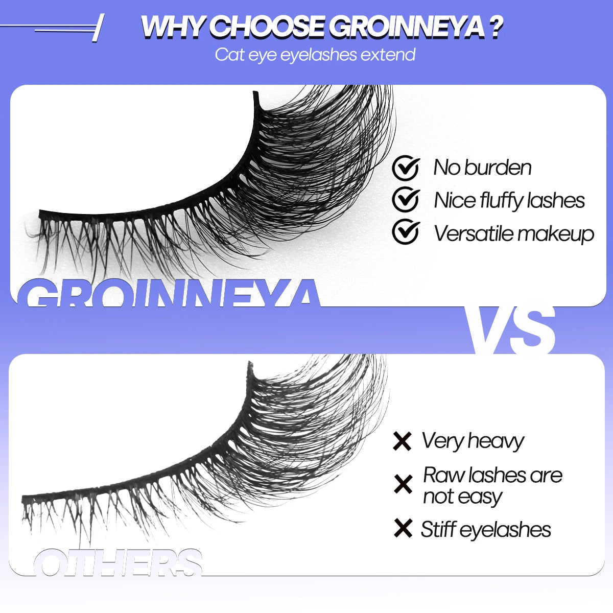 GROINNEYA 5 pairs Cat Eye Eyelashes Natural False Lashes Fluffy Soft