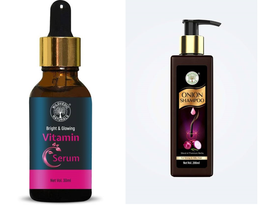 Wildvedic Naturals Vitamin C Serum & Red Onion + Shampoo PACK OF 2
